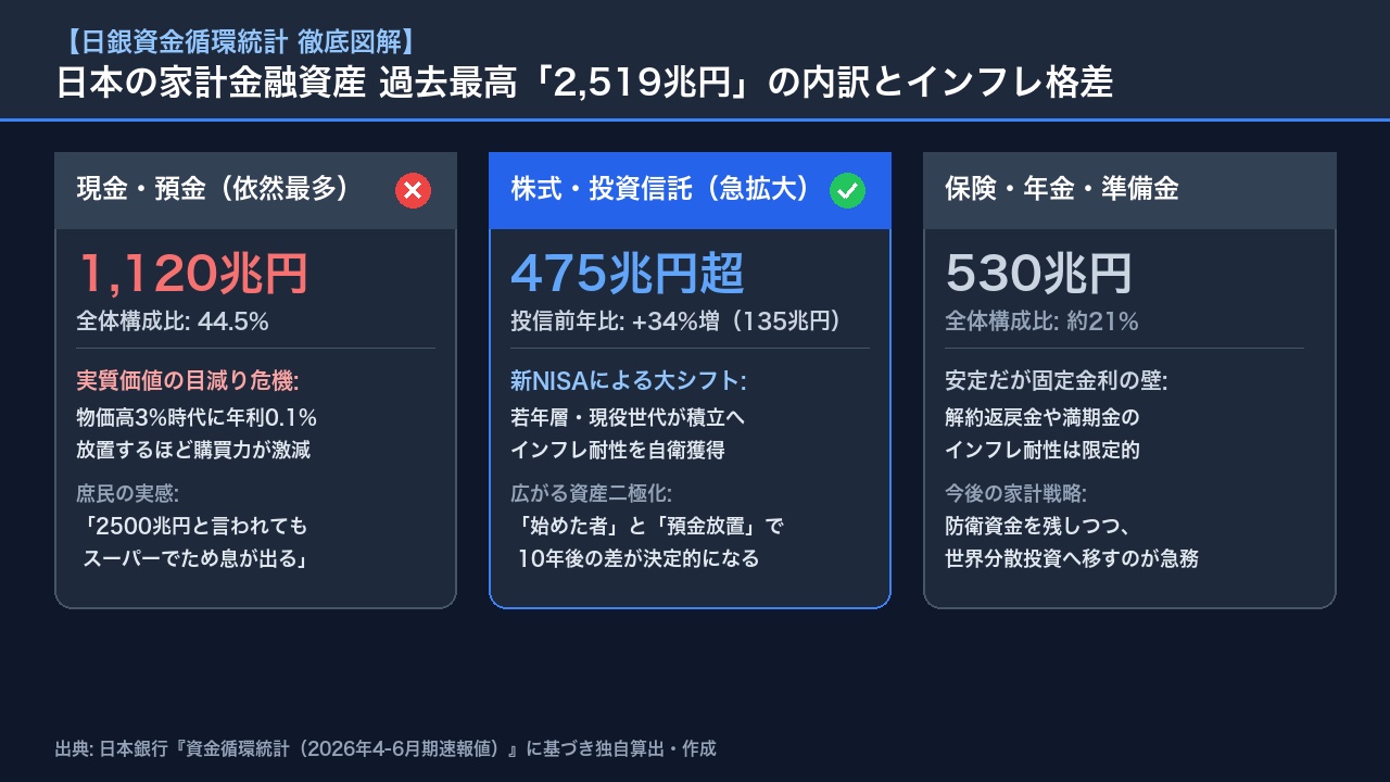 【徹底図解】日本の家計金融資産2,519兆円の内訳と新NISAによるインフレ格差