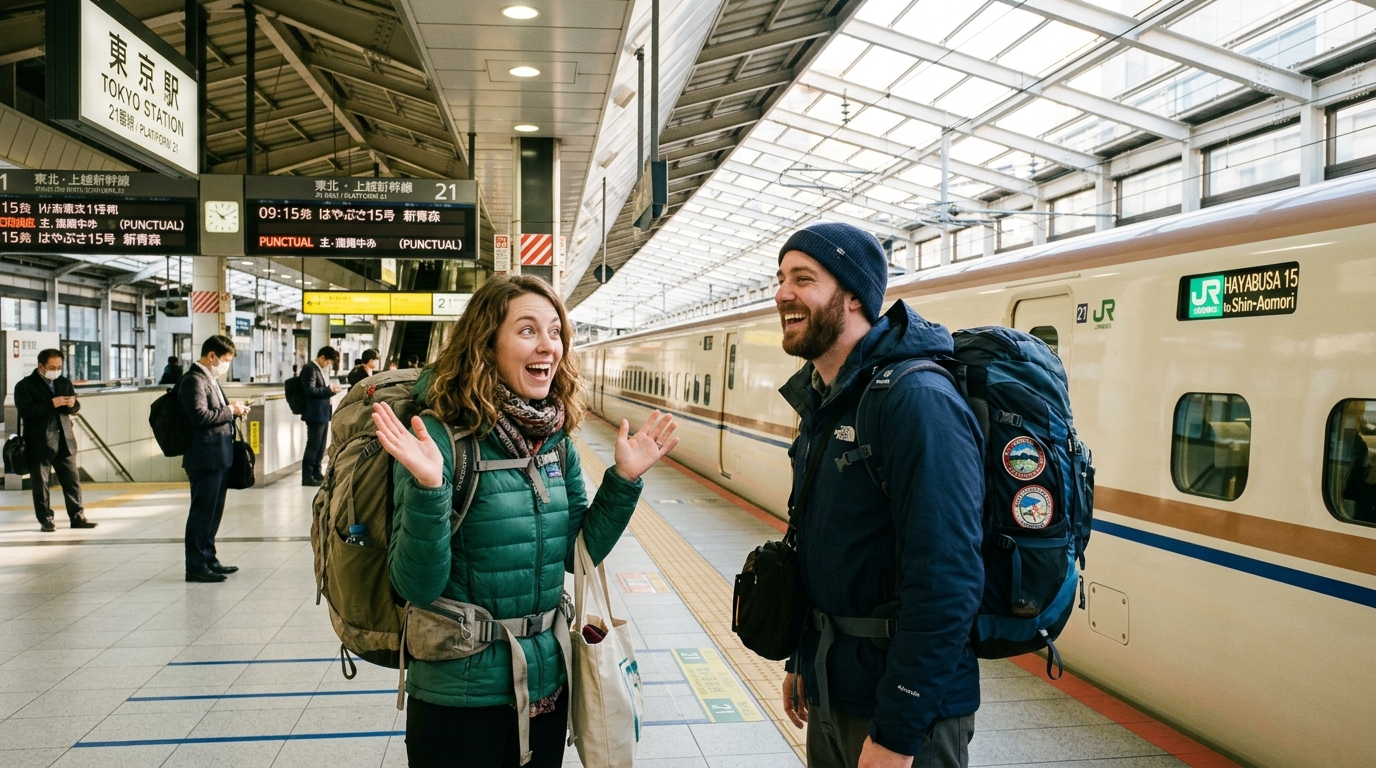 東京駅の新幹線ホームで定時運行と清潔さに驚く外国人観光客