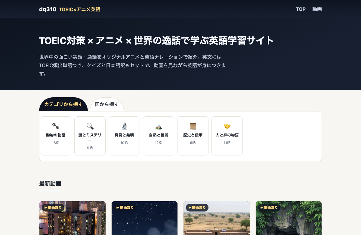 英語×アニメで学ぶTOEIC頻出単語のトップページ