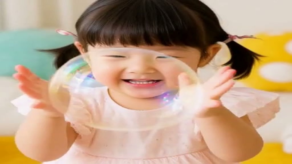 ぷるぷるの触れるお水を手にして大はしゃぎする子どもの笑顔スナップ